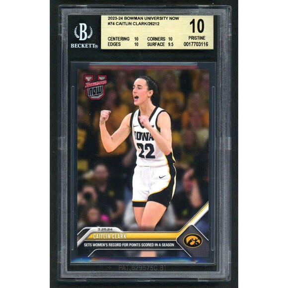 Caitlin Clark 2023 Bowman U Now #74 RC Rookie CardBGS 10 Pristine